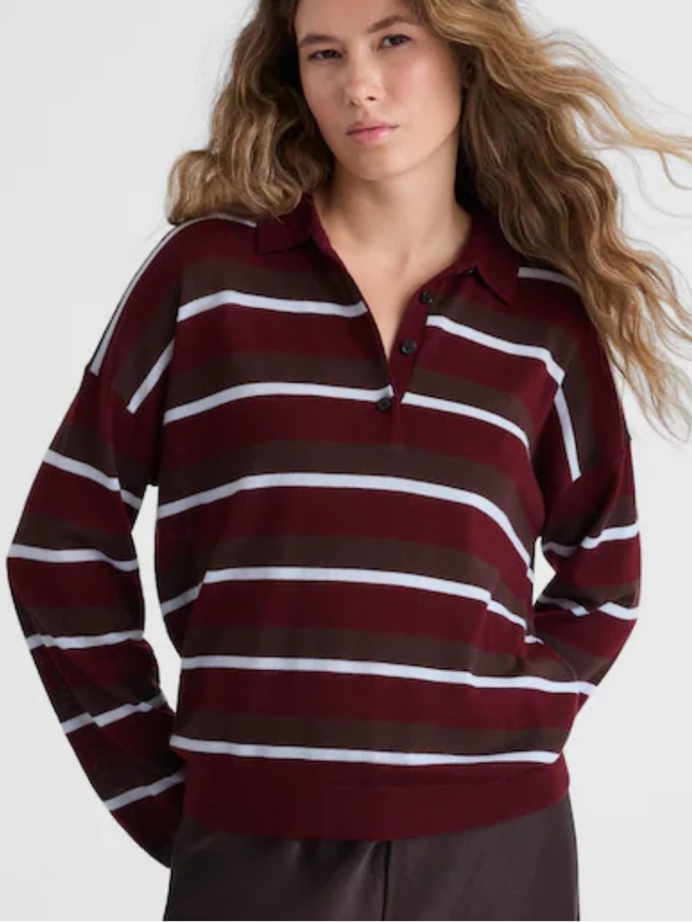 Madewell Striped Polo Sweater in 100% Merino Wool